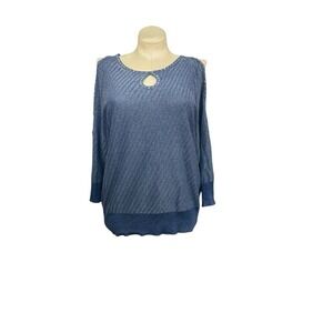 Women's Xl Cartise Cold‎ Shoulder Blue Metallic Embellished Top